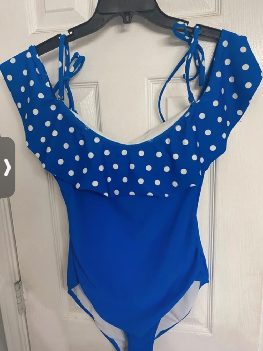 Blue Polka Dot Off-Shoulder One-Piece Swimsuit